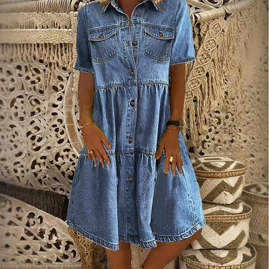 Dame Elegant Sommer Denimkjole