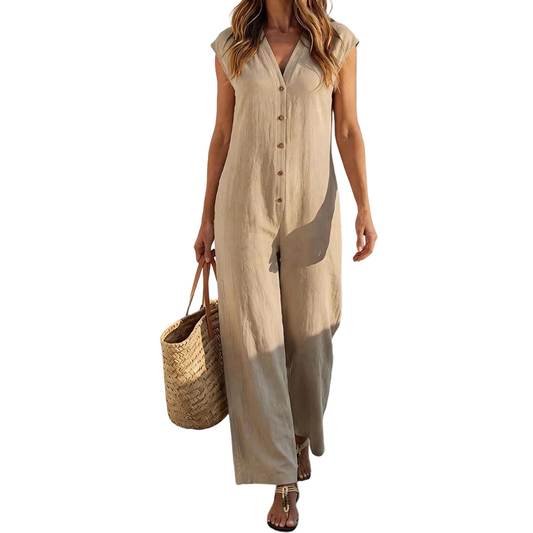 Ermeløs sommeroverall med knapper for damer