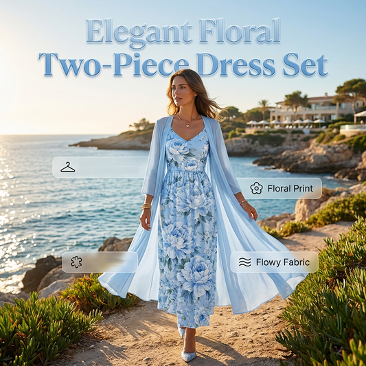 🌸👗 Elegant to-delt blomsterkjolesett for damer – Perfekt sommerferie-look