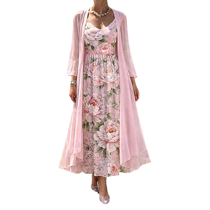 🌸👗 Elegant to-delt blomsterkjolesett for damer – Perfekt sommerferie-look