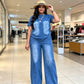Dame casual denim topp og bukse-sett