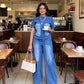 Dame casual denim topp og bukse-sett