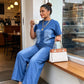 Dame casual denim topp og bukse-sett