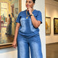 Dame casual denim topp og bukse-sett