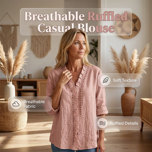 👚✨Casual damebluse med V-hals og volangkant – Enkel og feminin stil til hverdags🌸