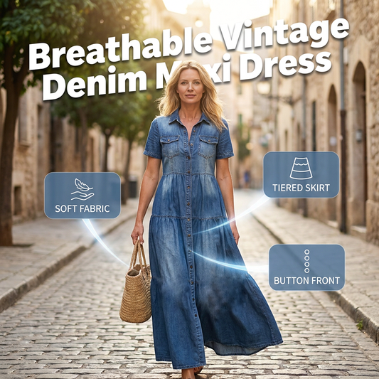 👗✨ Dame vintage denim maxikjole – uanstrengt chic til hverdagen 🔥