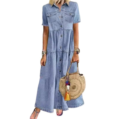 👗✨ Dame vintage denim maxikjole – uanstrengt chic til hverdagen 🔥