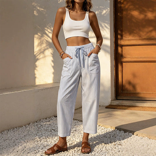 Dame stripete cropped loungebukser