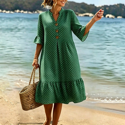 👗 Kvinners sommer polkadot-kjole med volangermer – uanstrengt chic og flatterende ✨