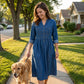 Plus size denim maxikjole med knapper for kvinner