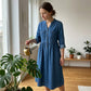 Plus size denim maxikjole med knapper for kvinner