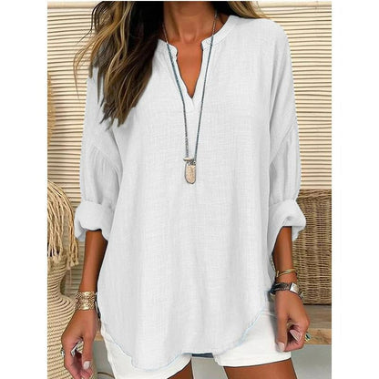 Casual ensfarget bluse med V-hals for kvinner