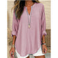 Casual ensfarget bluse med V-hals for kvinner