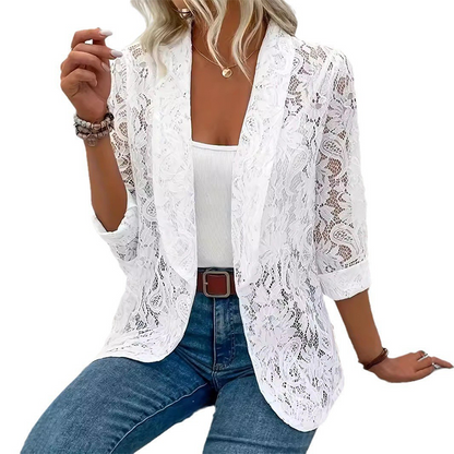 Elegant blomstrete blondeblazer for kvinner