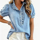 Denimtop med volangkrage for damer