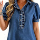 Denimtop med volangkrage for damer