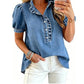 Denimtop med volangkrage for damer