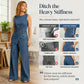 Ermeløs asymmetrisk omslags denim jumpsuit for kvinner