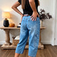 Avslappet stretchy cropped denim bukse for kvinner