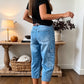 Avslappet stretchy cropped denim bukse for kvinner