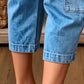 Avslappet stretchy cropped denim bukse for kvinner