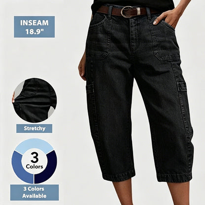 Avslappet stretchy cropped denim bukse for kvinner