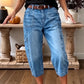 Avslappet stretchy cropped denim bukse for kvinner