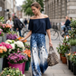 Dame 2-delt sett med off-shoulder topp og gradient leopardmønster