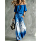 Dame 2-delt sett med off-shoulder topp og gradient leopardmønster