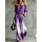 Dame 2-delt sett med off-shoulder topp og gradient leopardmønster