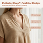 Loungewear-sett for kvinner med V-hals topp og vide bukser