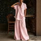 Loungewear-sett for kvinner med V-hals topp og vide bukser