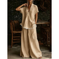 Loungewear-sett for kvinner med V-hals topp og vide bukser