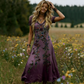 Vintage maxi-kjole med V-hals og blomstermønster for kvinner