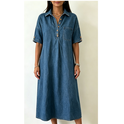 Løstsittende denimskjortekjole for kvinner