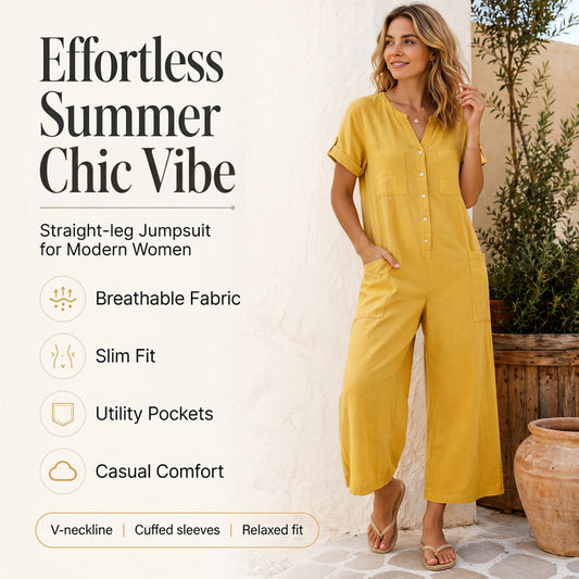 Uformell jumpsuit med korte ermer og vide ben for kvinner