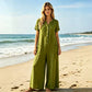 Uformell jumpsuit med korte ermer og vide ben for kvinner