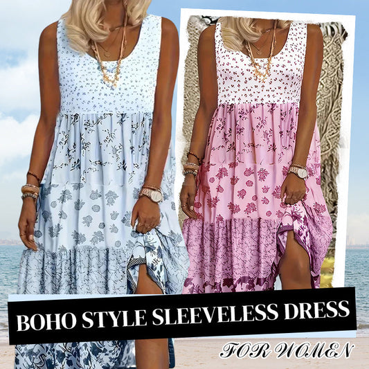 Ermeløs kjole i boho-stil for kvinner