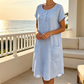Kortærmet, knelang fritidskjole for kvinner med lommer