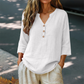 Casual bluse for kvinner med V-hals og 3/4-ermer