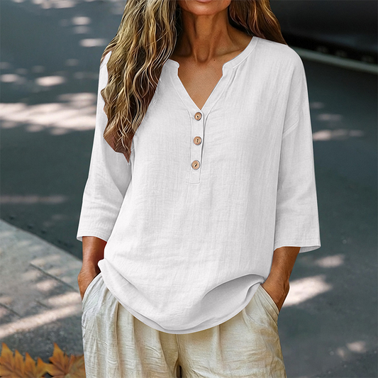 Casual bluse for kvinner med V-hals og 3/4-ermer