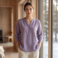 Casual bluse for kvinner med V-hals og 3/4-ermer