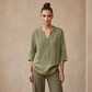 Casual bluse for kvinner med V-hals og 3/4-ermer
