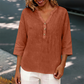 Casual bluse for kvinner med V-hals og 3/4-ermer