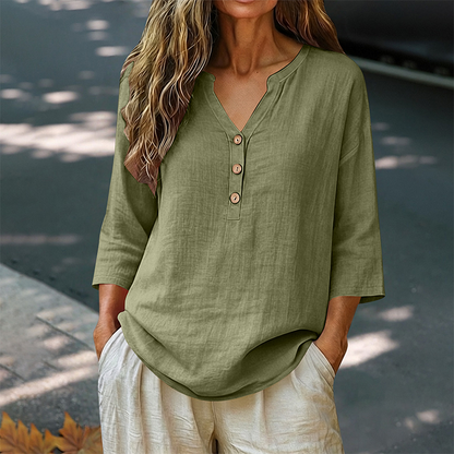 Casual bluse for kvinner med V-hals og 3/4-ermer