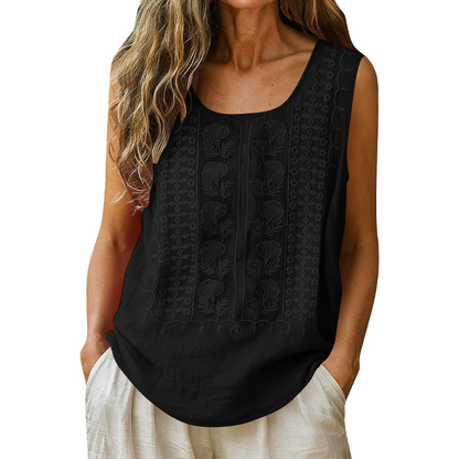 Broderte tanktopper med rund hals for kvinner