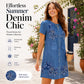 Kjole i imitert denim med blomstermønster for damer