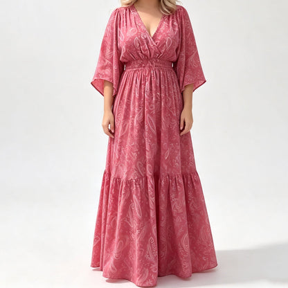 Elegant kjole med V-hals og mønster for damer