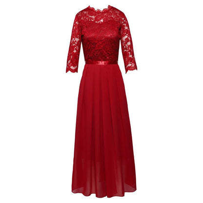 👗 BEGRENSET TID: 49 % RABATT!🔥Maxikjole for damer med 3/4-ermer i blonder og chiffon, formell lang kjole til bryllupsgjester