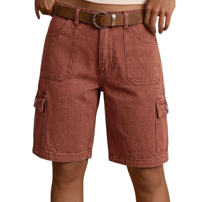 Cargo-shorts i denim med løs passform for kvinner